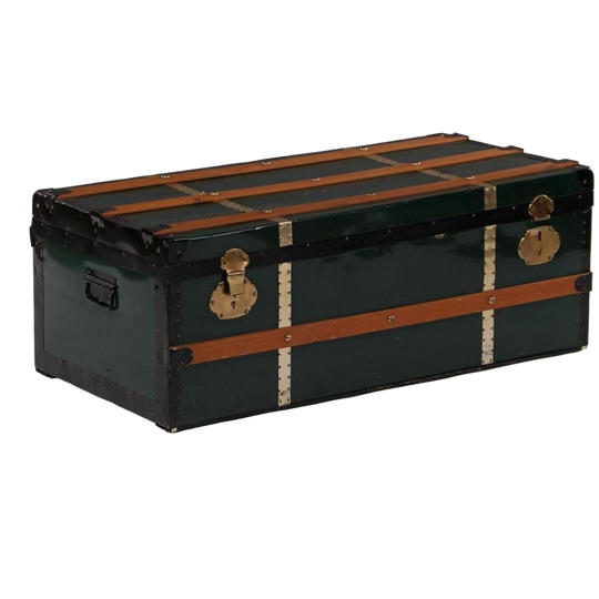 Groene Metalen Dekenkist, Salontsafel, Trunk Met Houten Band 1