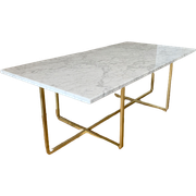 Ox Denmarq - Ninety Table, Large, White Marble - Brass Eettafel Marmer Wit