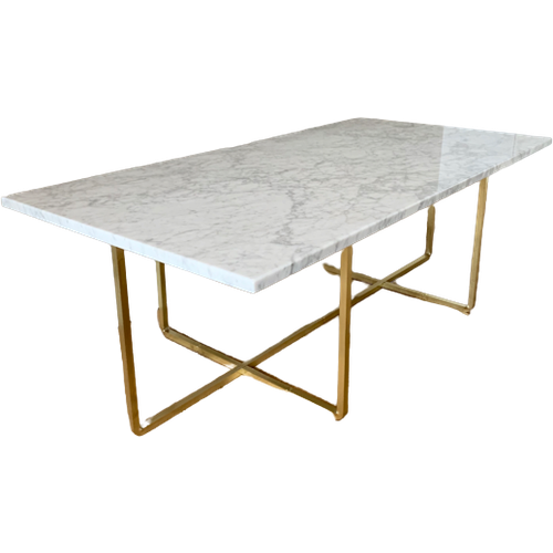 Ox Denmarq - Ninety Table, Large, White Marble - Brass Eettafel Marmer Wit