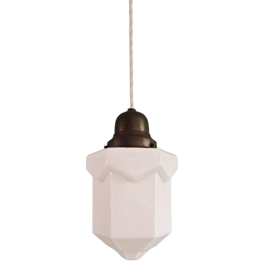 Skyscraper Art Deco Hanglamp In Witte Opaline, 1920-30 1