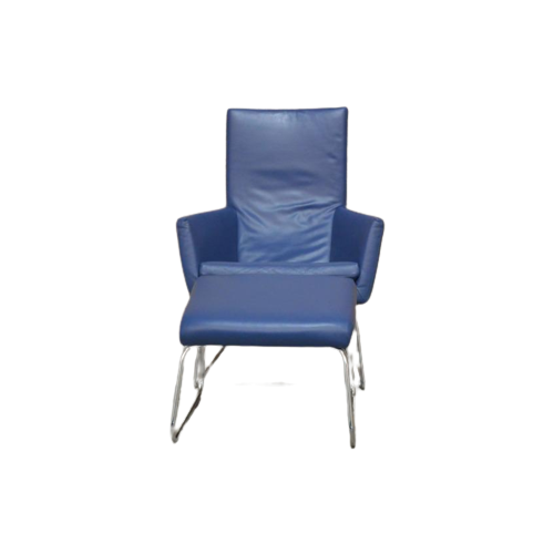 Zganieuw! Blauwe Leren Label Don Fauteuil + Evt Hocker!