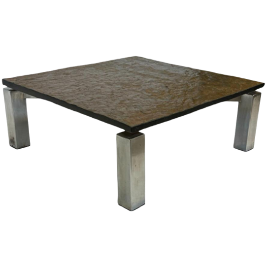 Vintage Vierkante Salontafel Leisteen Verchroomd Design 60's 1