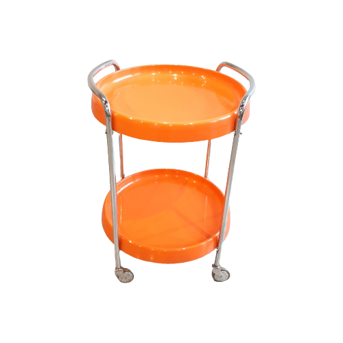 Midcentury Orange Double Tray Bar Cart