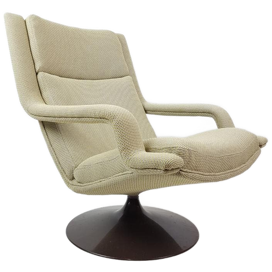 Vintage Artifort Fauteuil Geel Grijs F140 Ploegstof 1