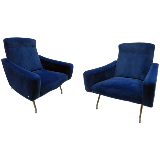 Pair Of Royal Blue Galion Lounge Chairs By Steiner (1950s) 1
