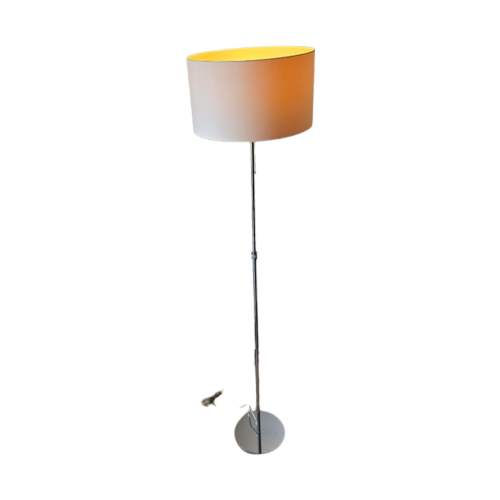 Rvs Vloerlamp Met Beige Stoffen Kap + Dimmer