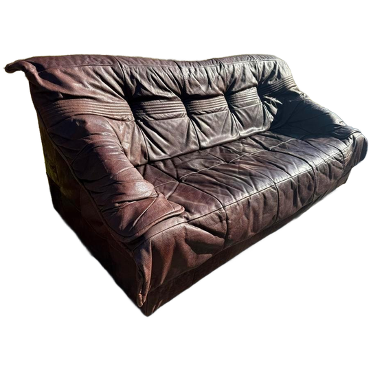 Vintage Lounge Bank Leer Jaren '70 1