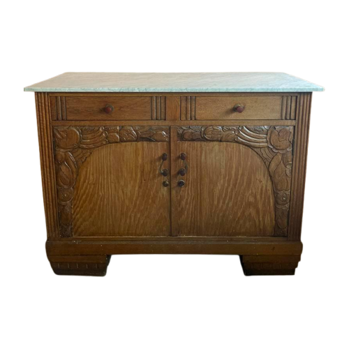 Uniek Art Deco Houten Dressoir Wit Marmer