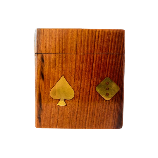 Vintage Luxe Speelkaarten Doos Teak Messing 1