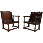 Pair Of English Antique Jacobean Monk Armchairs / Tables By F. Parker & Sons Ltd thumbnail 1