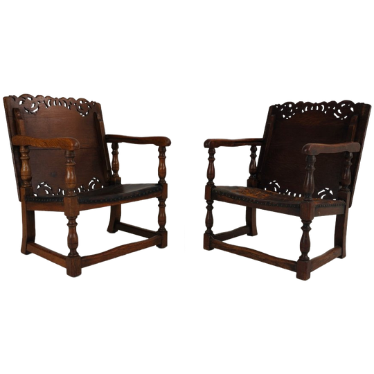 Pair Of English Antique Jacobean Monk Armchairs / Tables By F. Parker & Sons Ltd 1
