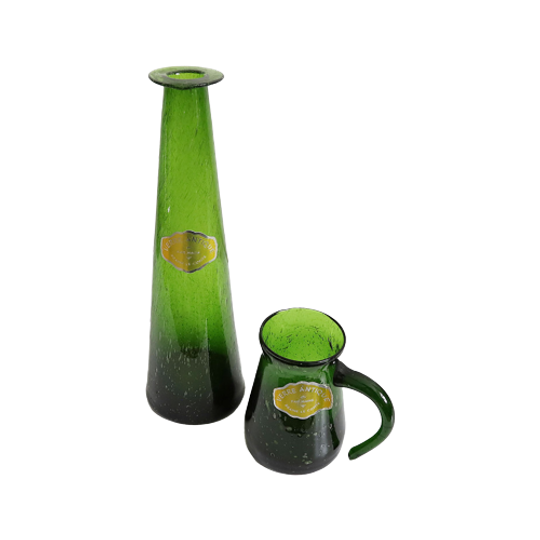 Vintage Vazen Set 'verre Antique' Bouteilleries Belges Réunies, Rond 1974. 1