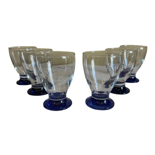 6 X Art Deco 1930 Waterglazen Wijnglazen Glazen Blauwe Voet 1