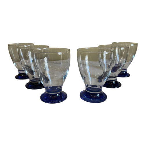 6 X Art Deco 1930 Waterglazen Wijnglazen Glazen Blauwe Voet