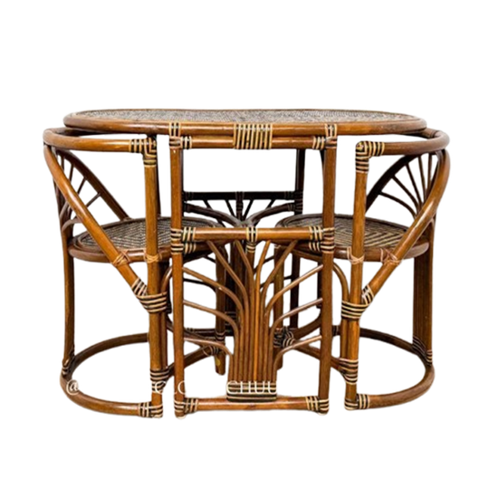 Vintage Rotan Bistroset Tafel En Twee Stoelen, Balkonsetje 1