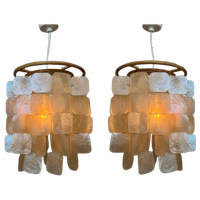 Set Van 2 Capiz Schelpen Hanglamp Lampen Schelp Parelmoer Bamboe Frame Wit Bedrading