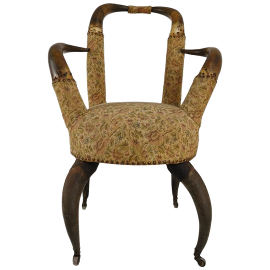 Zeldzame, Zeer Decoratieve 19e-eeuwse Stierenhoornfauteuil (1870) 1