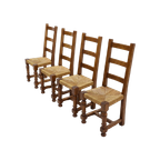 Set Of 4 French Oak And Rush Ladder Back Dining Chairs 1950S thumbnail 1