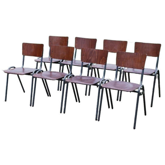 Industriële Stoelen 8x Stapelstoel, Schoolstoel, Kantinestoe 1