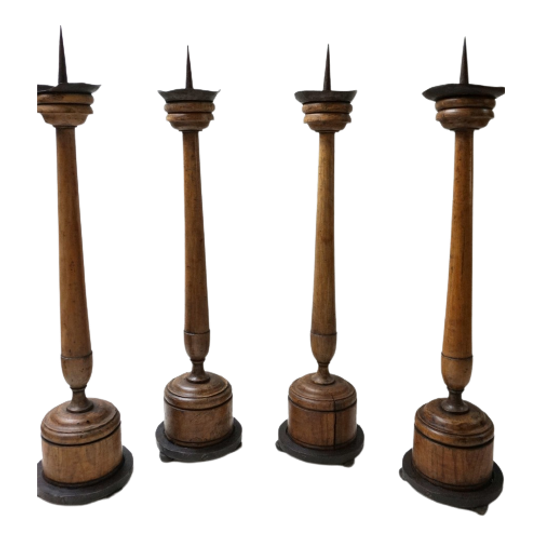 Set Van 4 Antieke Franse 19de Eeuwse Kerk Kandelaren 1