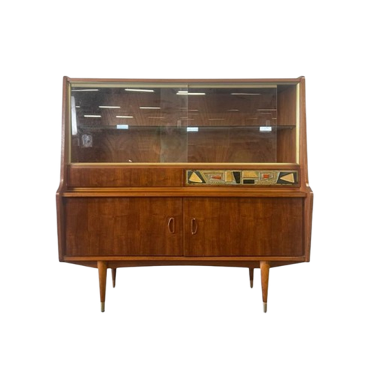 Vintage Vitrinekast / Kast Met Keramiek Accent 1