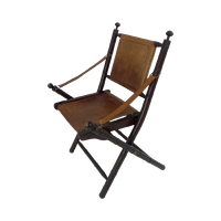 Officer’S Chair - Wood And Leather Upholstery - Military Campaign Style