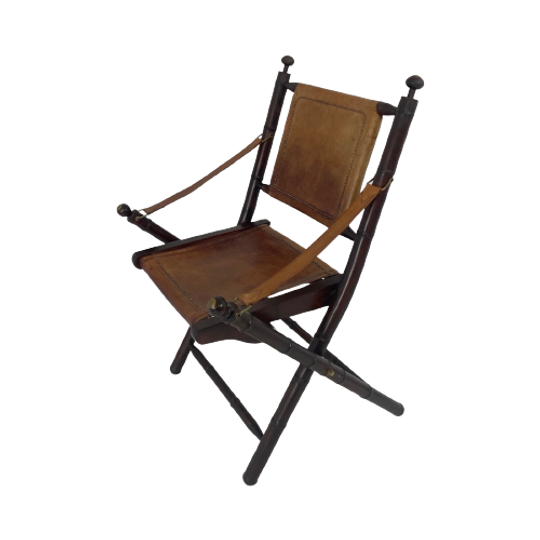 Officer’s Chair - Wood And Leather Upholstery - Military Campaign Style 1