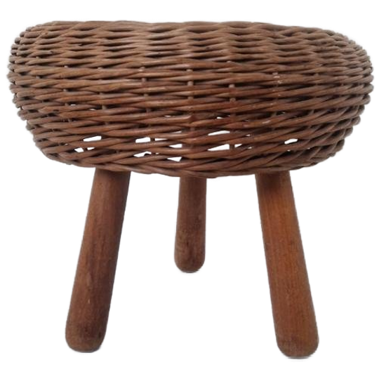 Mid Century Hout En Rieten Krukje Toegekend Aan Tony Paul. 1