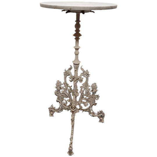 Antiek Frans Gietijzeren Bijzettafel Met Marmer, Circa 1890 1