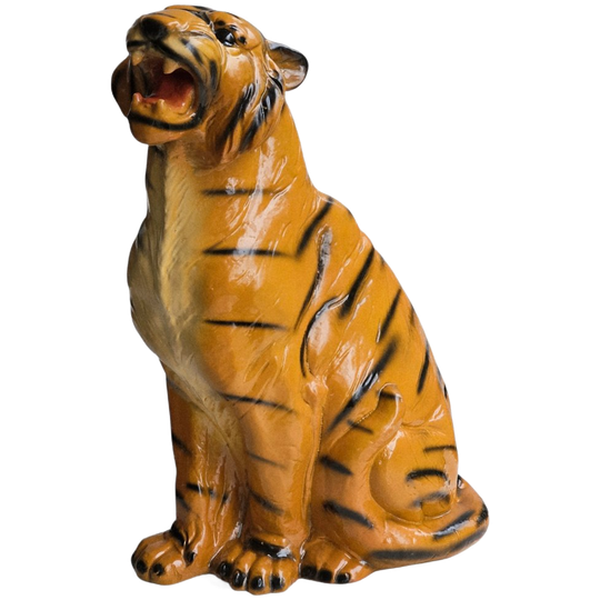 Prachtig Vintage Tijger Beeld Italiaans Keramieken In 'hollywood Regency-stijl'. 1