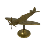 Raf Spitfire - Scale Model Of An Airplane - Brass, Mounted On Base