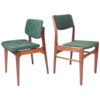 2 Vintage Teak Houten Stoelen Groen Gestoffeerd De Ploeg thumbnail 1