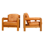 2 Oak Armchairs In Cognac Leather thumbnail 1