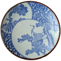 Mooi Japans Sierbord (arita) Met Kraanvogels - Blauw Met Wit