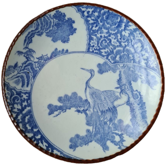 Mooi Japans Sierbord (arita) Met Kraanvogels - Blauw Met Wit 1
