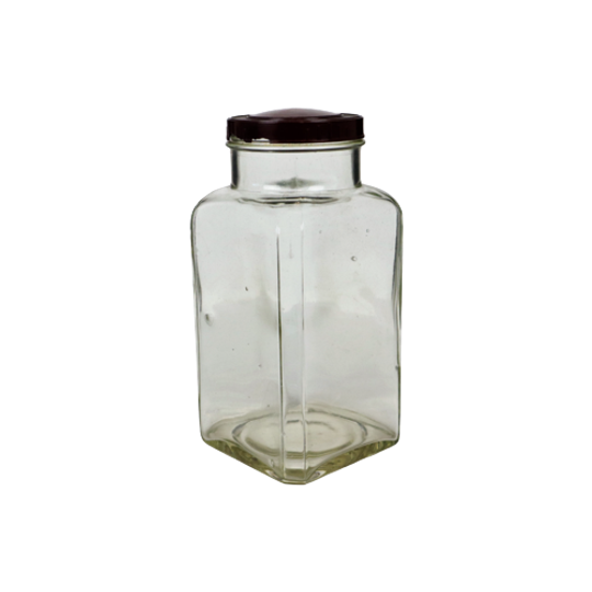 Oude Glazen Snoeppot Voorraadpot Confiserie Deksel Bruin Bakeliet 27cm 1