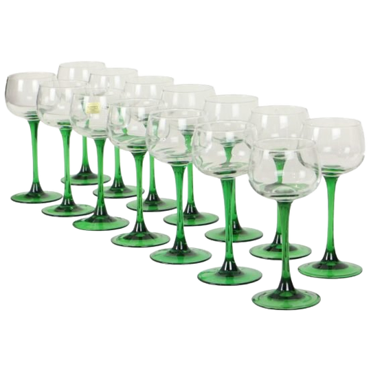 Set Van 14 Vintage Luminarc Elzas Wijnglazen Smalle Groene Steel 1