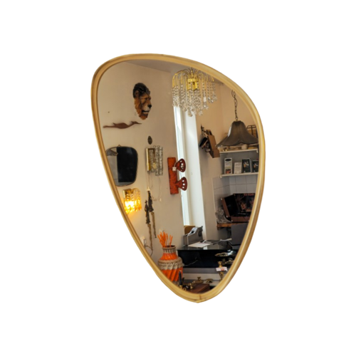 Vintage Organichse Asymmetrische Spiegel Mirror Messing Goud