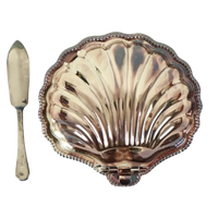 Vintage Coquille Schelp Boterschaal Mes Verzilverd Metaal Queen Anne