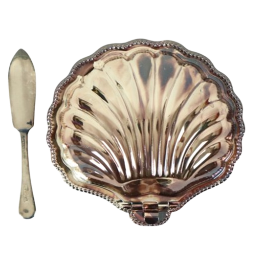Vintage Coquille Schelp Boterschaal Mes Verzilverd Metaal Queen Anne 1
