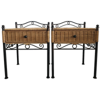 Set Rieten Nacht/bijzet Ladekastje Metalen Frame