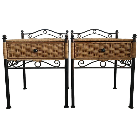 Set Rieten Nacht/bijzet Ladekastje Metalen Frame 1