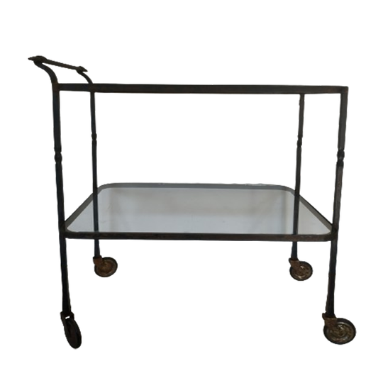 Brocante Metalen Tuin Trolley Serveerwagen Tuintafel Glasplaten 1