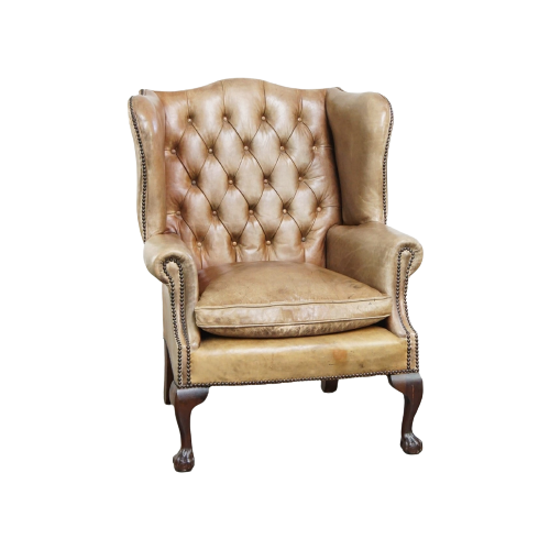 Luxe Rundleren Chesterfield Oorfauteuil Met Mooie En Sierlijke Pootjes