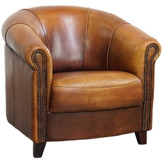 Tijdloze, Klassieke En Comfortabele Schapenleren Clubfauteuil Afgewerkt Met Siernagels 1