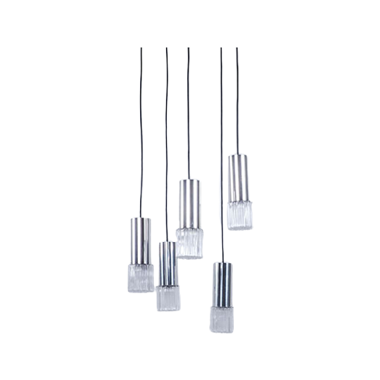 Vintage Cascade Glass En Chromen Hanglamp, 1960s 1