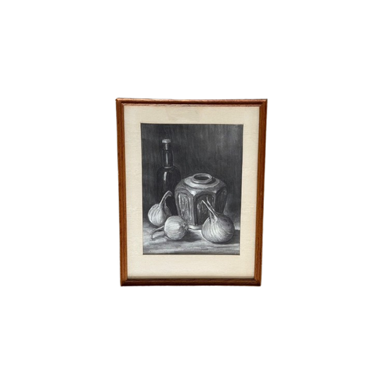 Vintage Ingelijst Tekening Chinese Gemberpot Met Uien - Art Deco 1