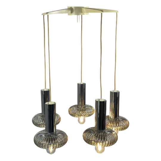 Honsel (germany) - Chandelier With 5 Chromed Pendants - Including Ceiling Mount- Hanging Pendant 1