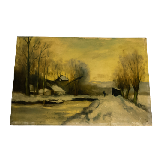 Winterlandschap - Louis Apol Stijl - Olieverf Op Paneel - 1e Kwart 20e Eeuw 1
