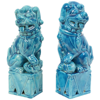 Groot Koppel Foo Dogs Tempelleeuwen Turquoise Keramiek 25cm